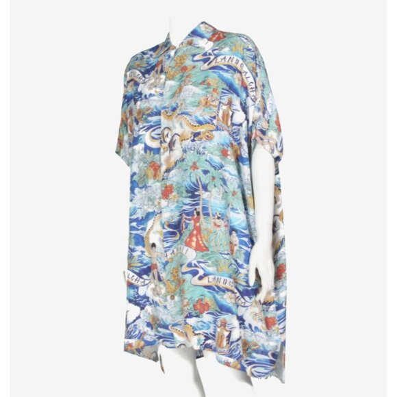 R13 Blue Hawaiian Beach Aloha Oversize Button Up Shirt Dress Japan sz Small /417 - Picture 6 of 12